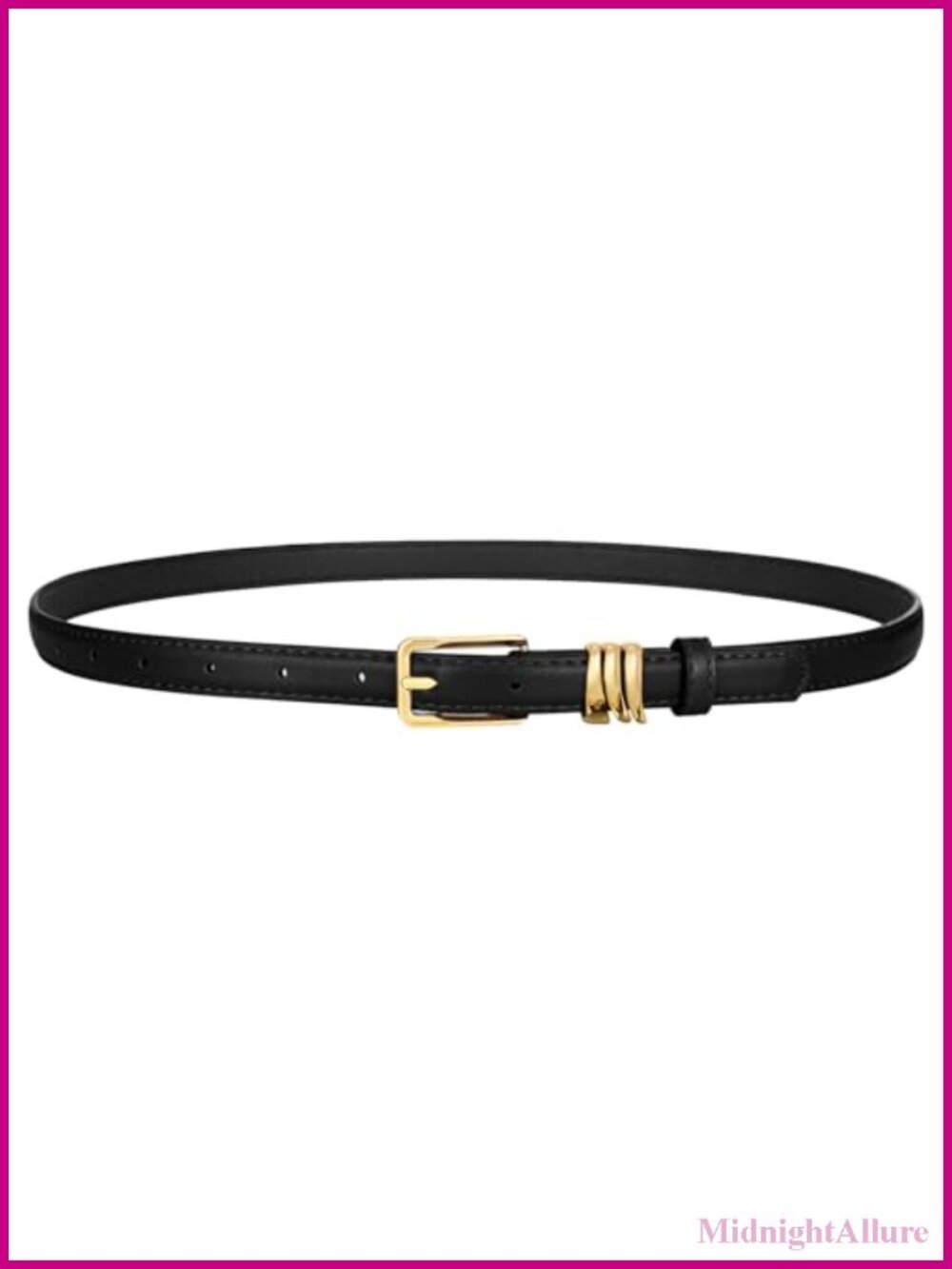 Women's Skinny PU Leather Belt Thin Waist Gold Buckle Metal Loops